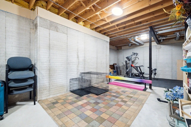 basement with brick wall