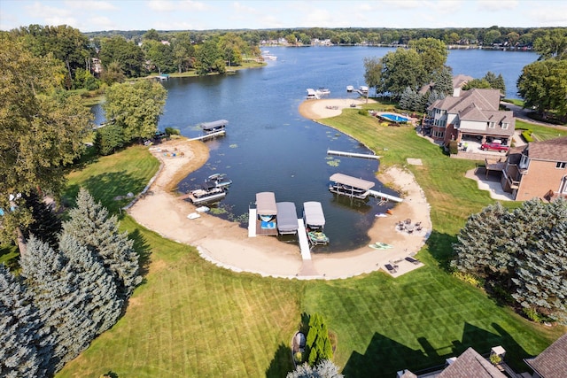 bird's eye view featuring a water view