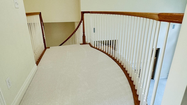 stairway featuring carpet floors