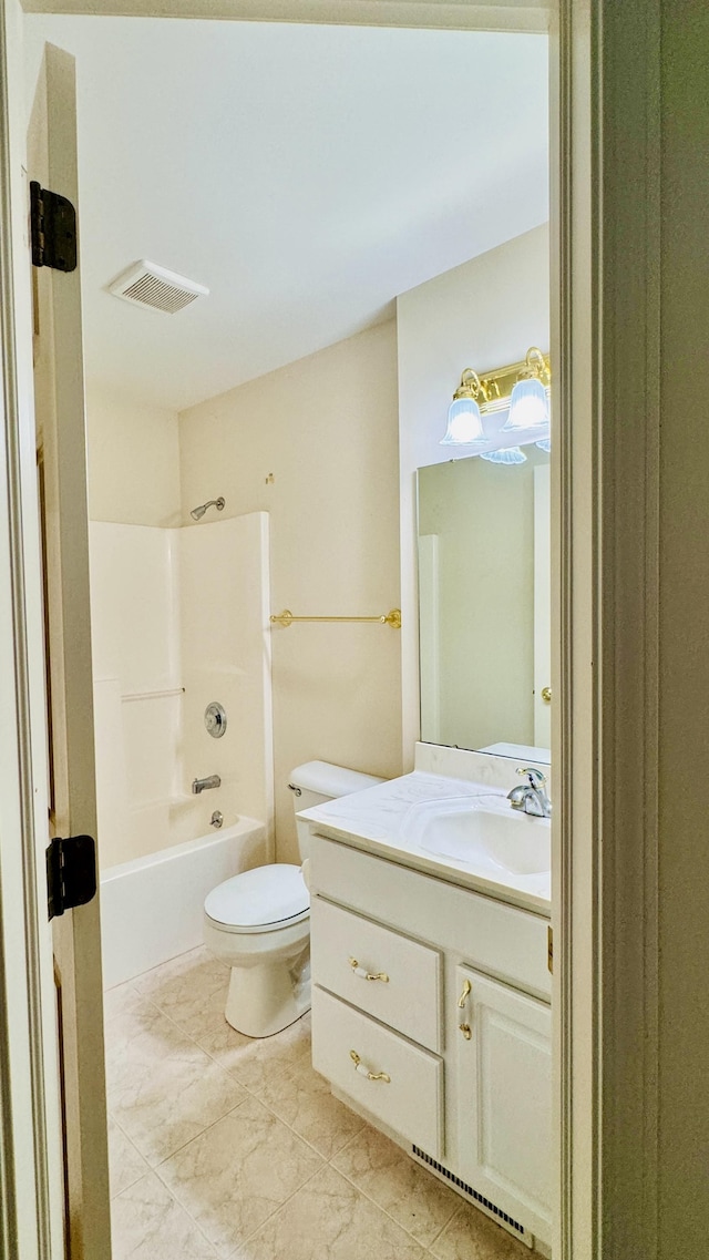 full bathroom with tile patterned flooring, vanity, toilet, and shower / bath combination