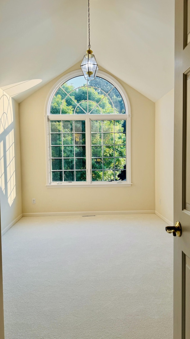 empty room with carpet and vaulted ceiling