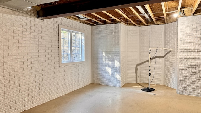 basement with brick wall