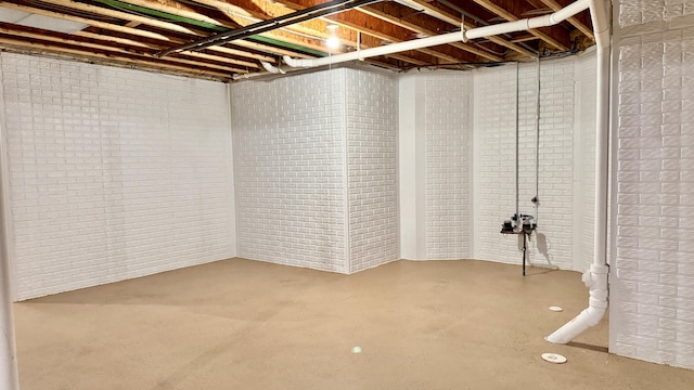 basement with brick wall