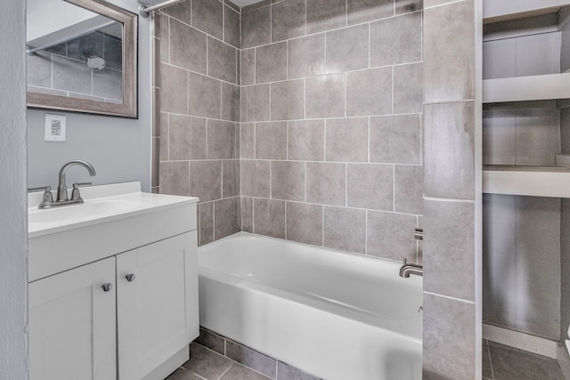 bathroom featuring tile patterned flooring, vanity, and tub / shower combination