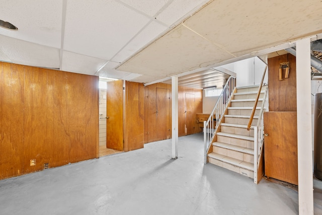 basement with wood walls