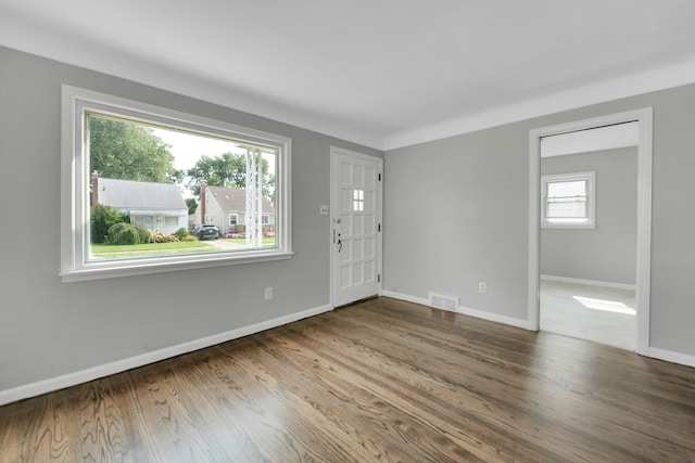 foyer entrance with dark hardwood / wood-style flooring