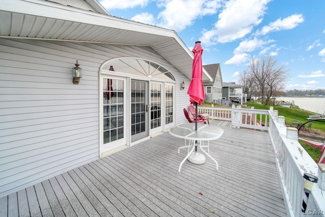 deck with a water view