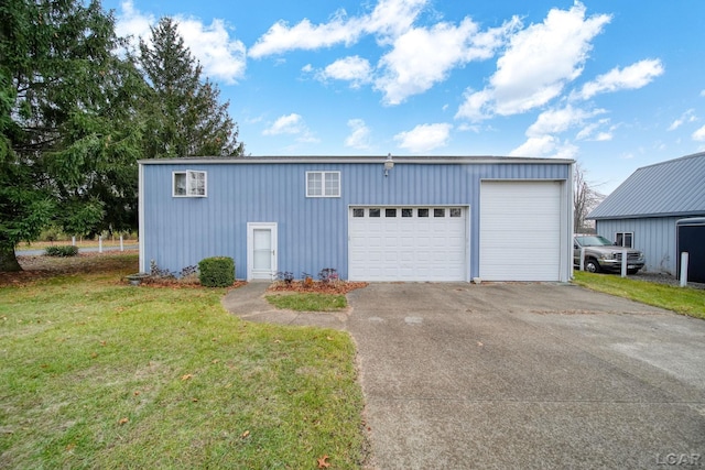 garage with a lawn