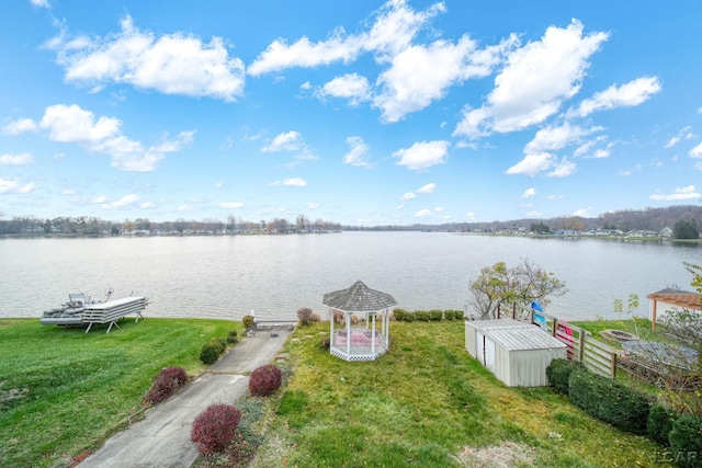 water view featuring a gazebo