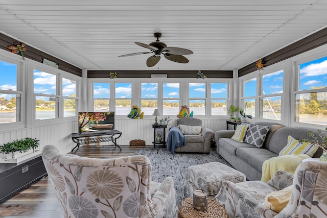 sunroom / solarium with ceiling fan