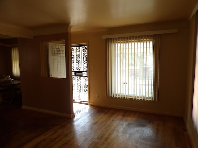 unfurnished room with dark wood-type flooring and a healthy amount of sunlight