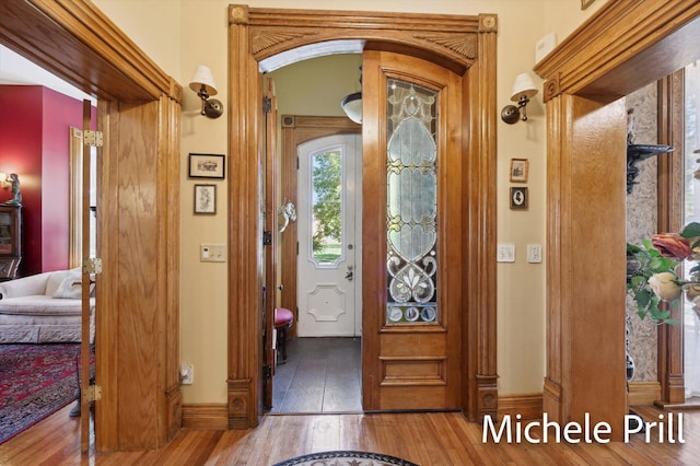 foyer with hardwood / wood-style flooring