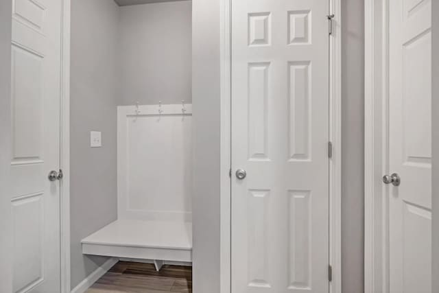 mudroom with wood-type flooring