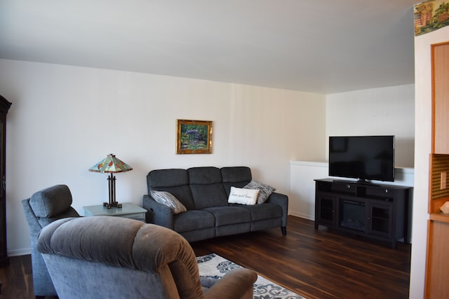 living room with dark wood-type flooring