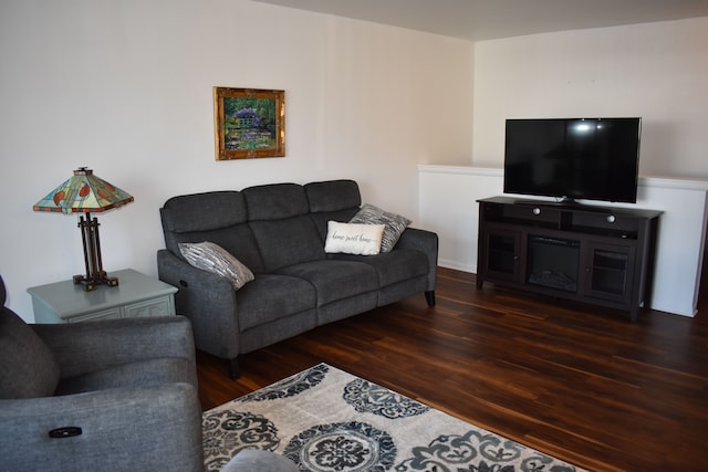 living room with dark hardwood / wood-style floors