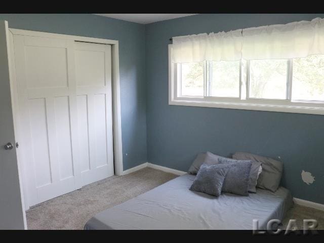 carpeted bedroom featuring multiple windows