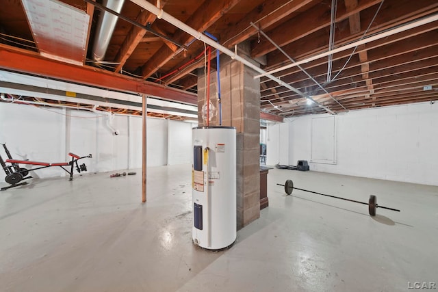 unfinished basement with water heater