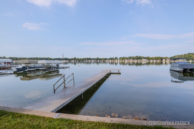 dock area with a water view