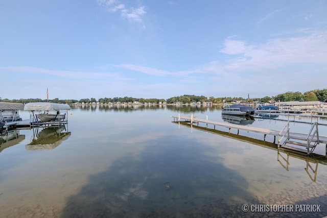 view of dock with a water view