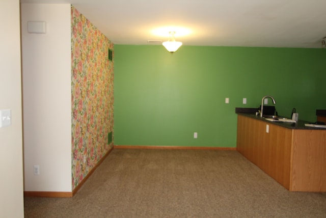 kitchen featuring light carpet and sink