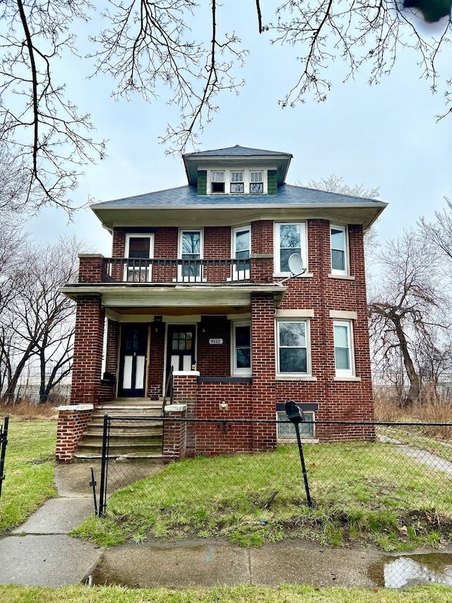 view of front of house featuring covered porch and a balcony