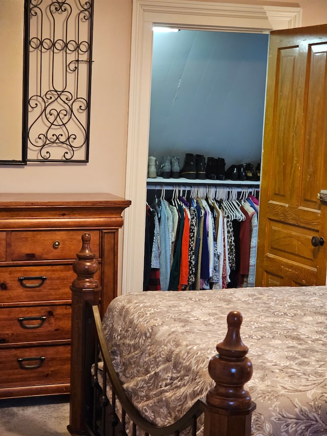 bedroom featuring carpet flooring and a closet