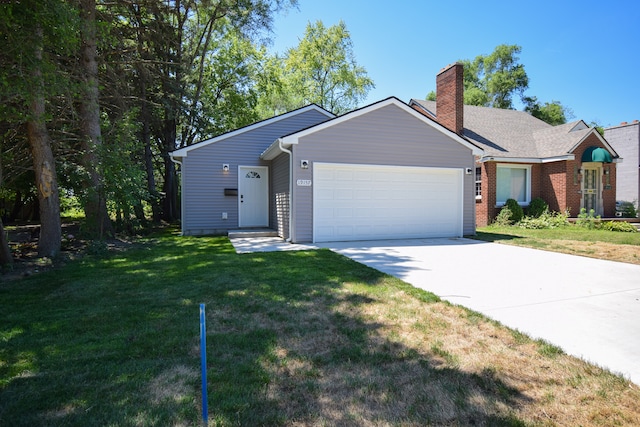 single story home with a front lawn and a garage