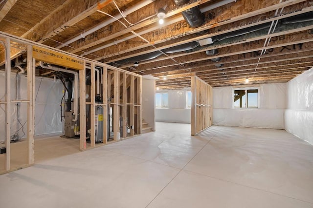 basement featuring water heater