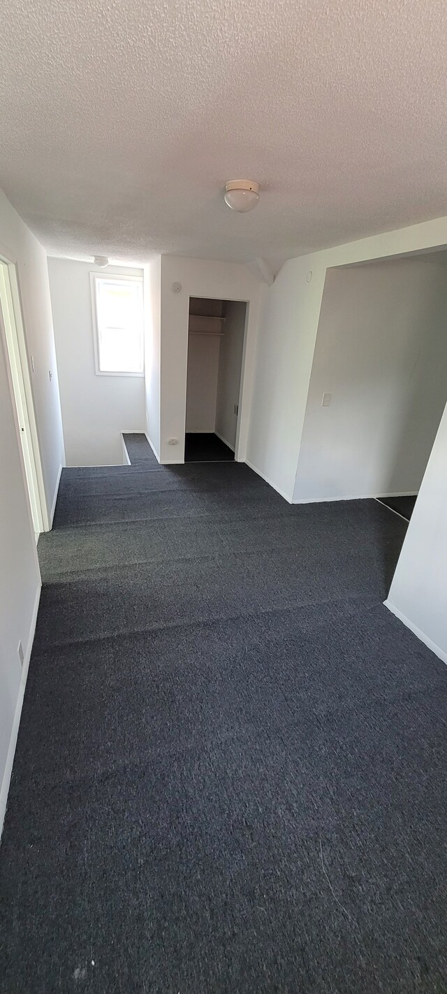 9185 Meyers Rd, Detroit, MI 48228 - spare room featuring a textured ceiling, dark carpet, and baseboards