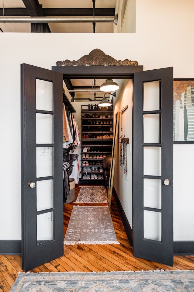 wine area with wood finished floors