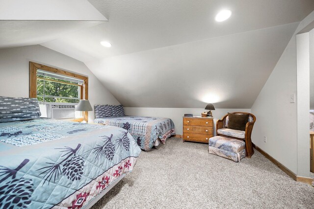 1100 Tisdale Rd, Roscommon, MI 48653 - carpeted bedroom featuring vaulted ceiling, cooling unit, baseboards, and recessed lighting