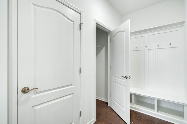 mudroom with dark hardwood / wood-style floors