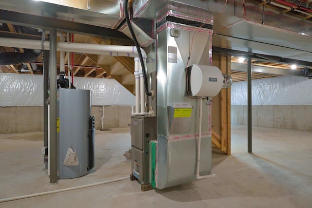 basement with heating unit and gas water heater