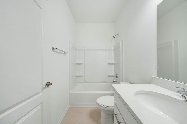 full bathroom with tile patterned flooring, shower / bathing tub combination, vanity, and toilet