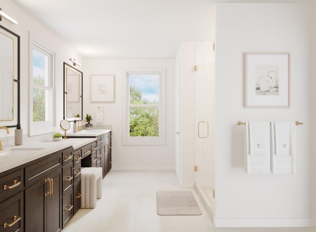 bathroom with vanity and an enclosed shower