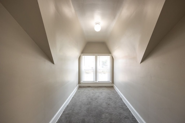 bonus room with light colored carpet and vaulted ceiling