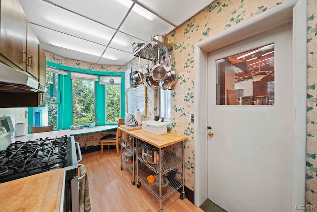 kitchen with light wood-type flooring and gas stove