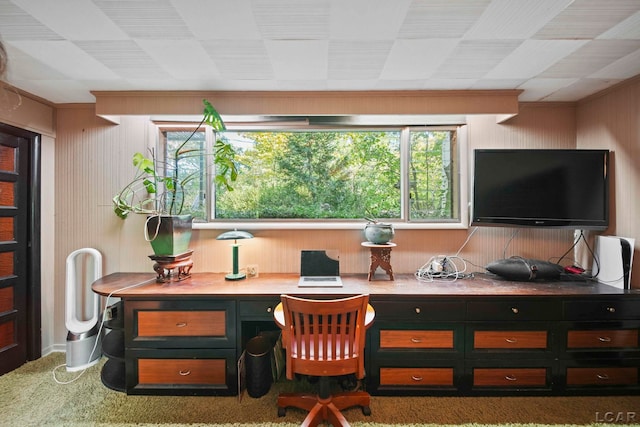 view of carpeted home office