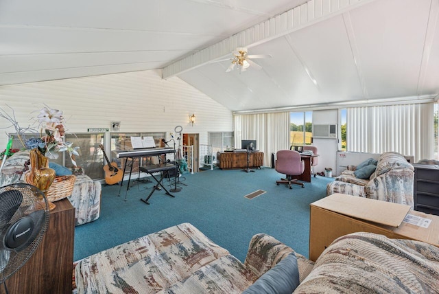 5563 Spring Creek Rd, Three Oaks, MI 49128 - carpeted living area featuring a ceiling fan and an AC wall unit