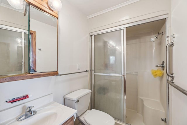 5563 Spring Creek Rd, Three Oaks, MI 49128 - bathroom featuring a stall shower, vanity, and crown molding