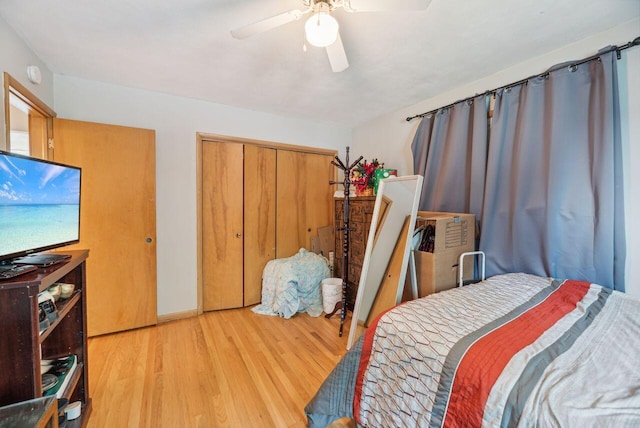 5563 Spring Creek Rd, Three Oaks, MI 49128 - bedroom with light wood-type flooring, a closet, and ceiling fan