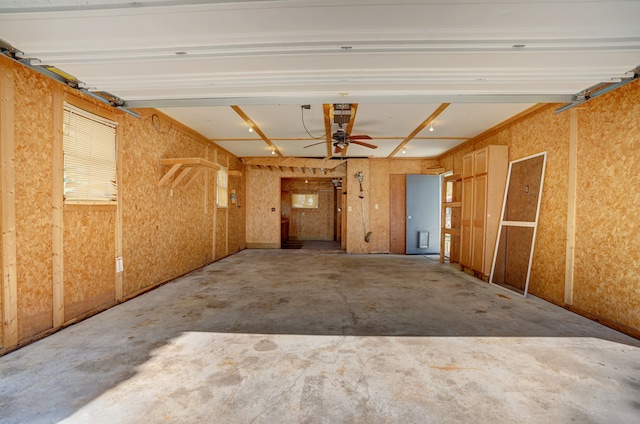 garage featuring ceiling fan