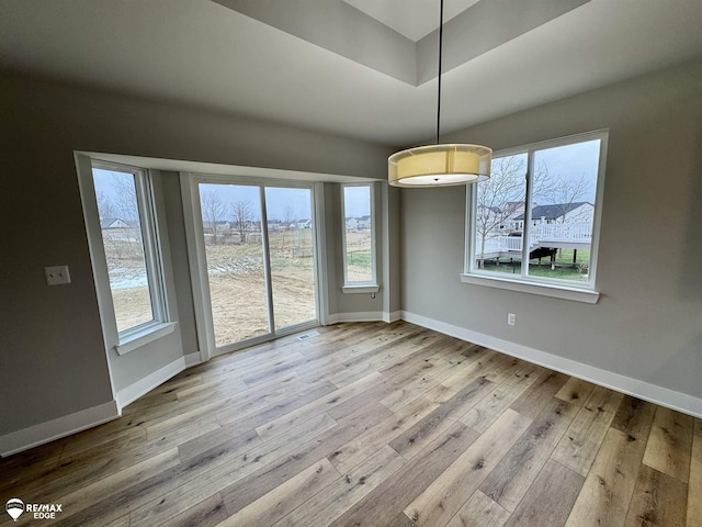 unfurnished dining area with light hardwood / wood-style floors