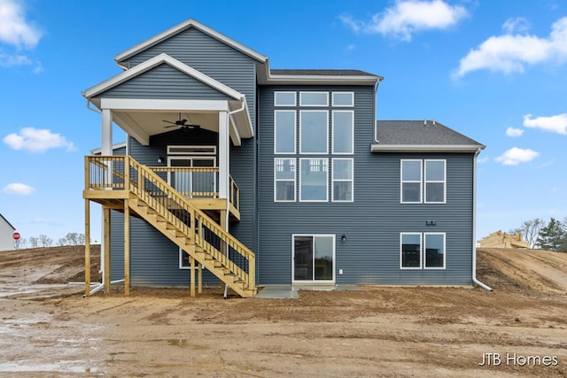 back of house with ceiling fan