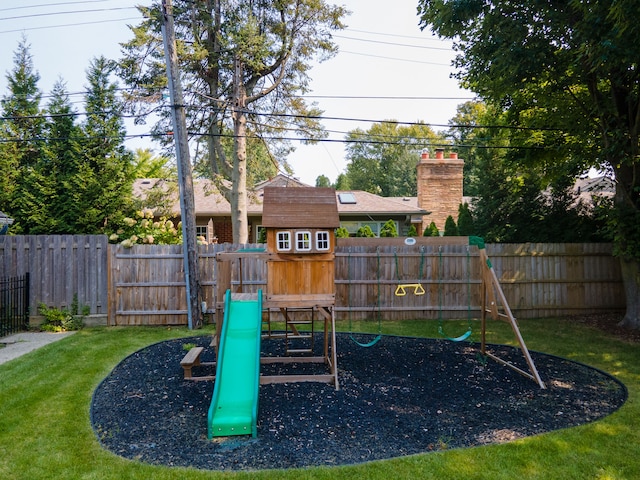 view of playground featuring a lawn