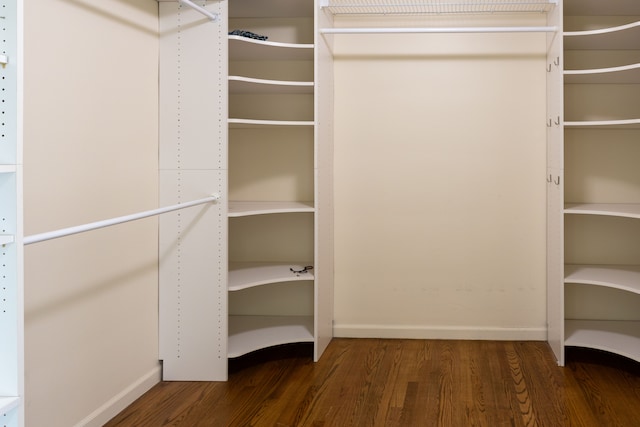 spacious closet with dark hardwood / wood-style floors