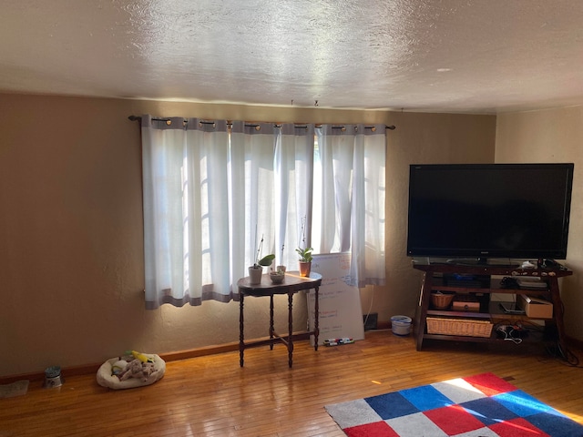 interior space with hardwood / wood-style floors and a textured ceiling