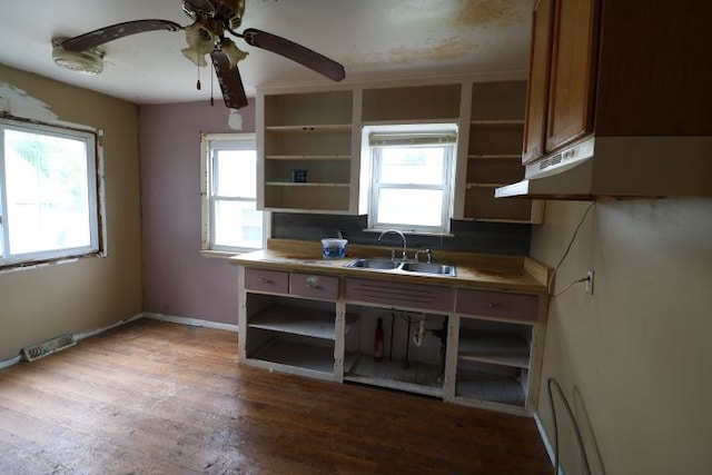 kitchen with light hardwood / wood-style flooring, a healthy amount of sunlight, and sink