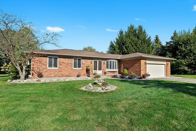 ranch-style house with a front lawn and a garage