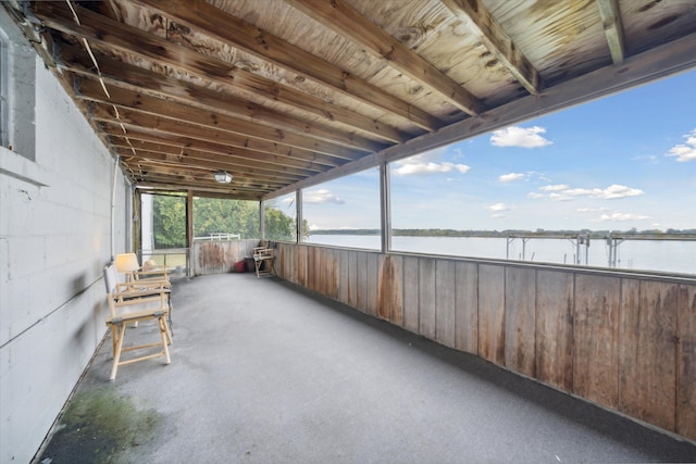 view of patio / terrace featuring a water view